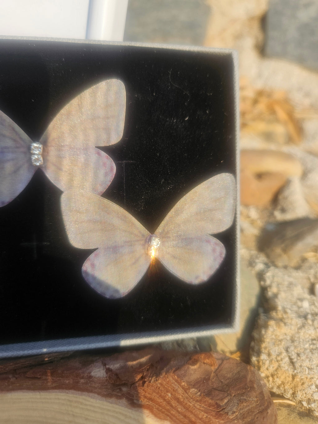 Pendientes Ayane de mariposa transparente con detalle plateado en el centro