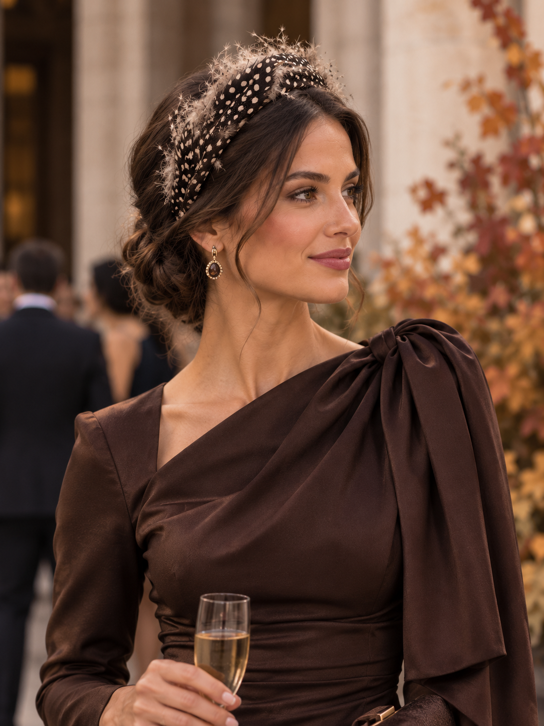 Diadema Guinny de malla negra con bordes de pedrería y detalles blancos